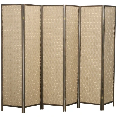 HOMCOM 6 FT Room Divider, 6 Panel Folding Privacy Screen, Lightweight Handwoven Freestanding Partition for Home Office, Brown