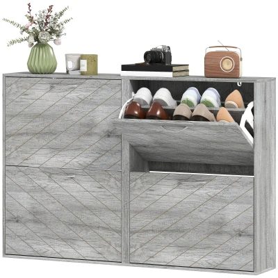 HOMCOM Shoe Storage Cabinet with 4 Flip Drawers, Narrow and Slim, 20 Pair of Shoes Organizer for Hallway, Entryway, Grey