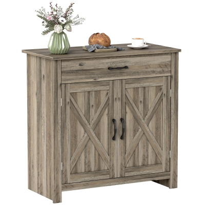 HOMCOM Farmhouse Barn Door Sideboard Cabinet with Drawer, Gray