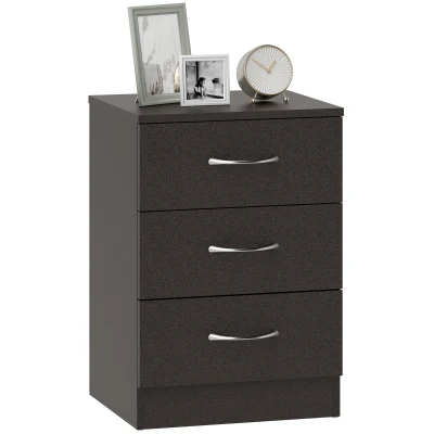 HOMCOM Bedside Table, Modern Night Stand with 3 Drawers and Metal Rail for Bedroom, Dark Brown