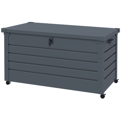 Outsunny 82 Gallon Garden Storage Box, Waterproof Outdoor Storage Container with Wheels and Handles, Dark Grey
