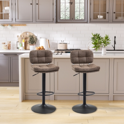HOMCOM Bar Stools Set of 2, Swivel Counter Height Barstools with Adjustable Height, Back and Footrest, PU Leather Bar Chairs
