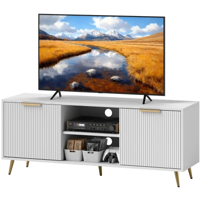 HOMCOM TV Stand with Storage for 55 Inch TV, Modern TV Cabinet with 2 Open Shelves and 2 Cabinets for Living Room, White