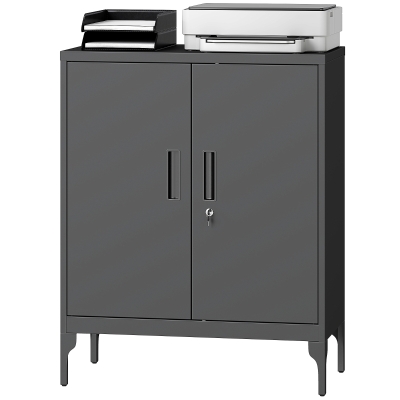 HOMCOM Office Storage Cabinet with Lock, Filing Cabinet with Adjustable Shelves and Doors for Home Office, Garage, Black