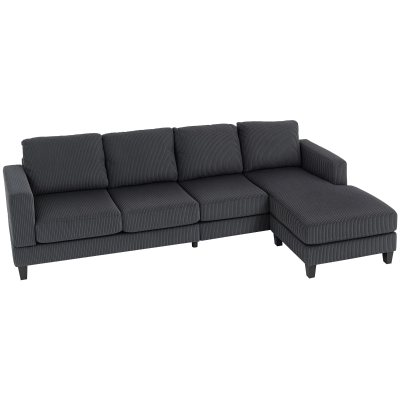 HOMCOM L Shaped Couch, L Shape Sofa with Chaise Lounge and Spring Cushion for Living Room, Bedroom, Charcoal Grey