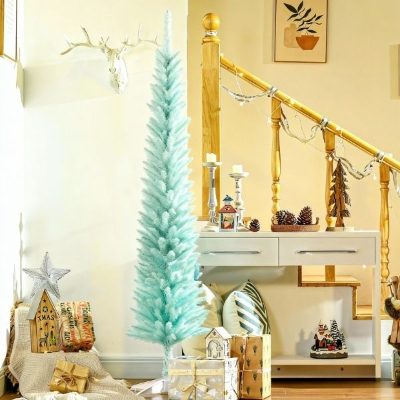 HOMCOM 6ft Pencil Christmas Trees, Skinny Artificial Christmas Tree for Xmas Holiday Decor, Gradient Blue