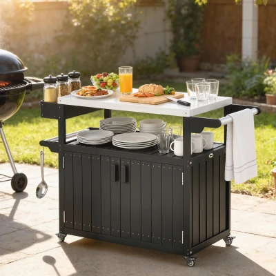 Outdoor Bar Cart 45.7" x 18.9" x 35" Black