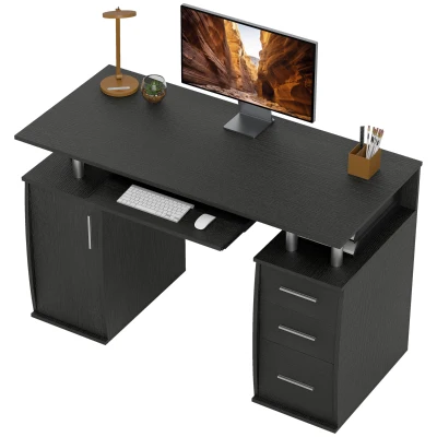 HOMCOM 47" Computer Desk with Keyboard Tray and Storage Drawers, Home Office Workstation Table with Storage Shelves, Black