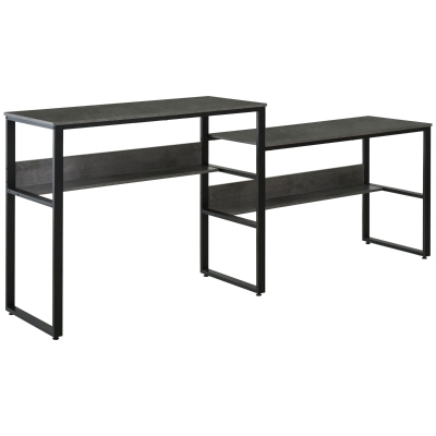 HOMCOM 86.5" Double Computer Desk with Open Shelves, Gray