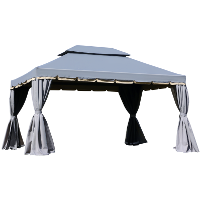 Outsunny 13' x 10' Patio Gazebo Canopy with 2-Tier Polyester Roof, Vented Mesh Sidewall & Strong Aluminum Frame, Grey