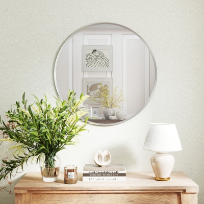 HOMCOM 24" Decorative Wall Mirror for Bedroom Living Room, Modern Round Bathroom Mirror for Home Decor, Silver