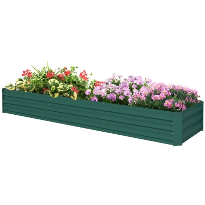 Outsunny 8'x2'x1' Galvanized Raised Bed, Large Elevated Planter Box for Growing Flowers, Herbs and Vegetables, Green