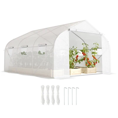 Outsunny 15'x10'x7' Greenhouse Gardening Planting Shed White