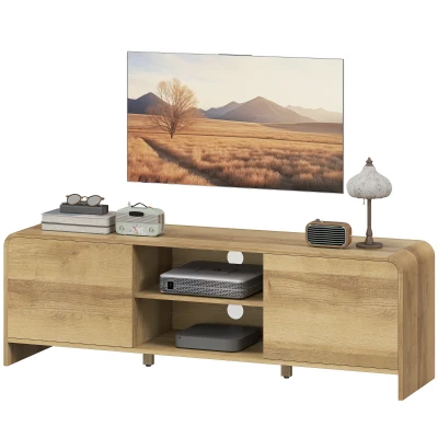 HOMCOM TV Stand for up to 65 Inch TV, Nordic Entertainment Center with 2 Cabinets and 2 Open Shelves for Living Room, Natural
