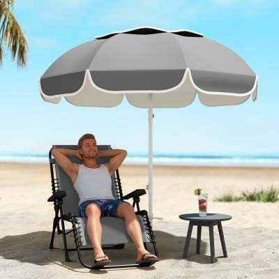 Outsunny 6 ft Beach Umbrella Portable with Sand Anchor, Carry Bag, Adjustable Height & Tilt, UPF50+ UV Protection, Grey