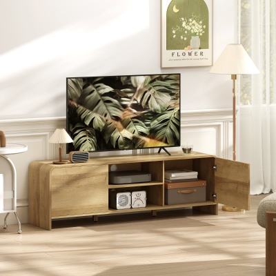 HOMCOM TV Stand for up to 65 Inch TV, Nordic Entertainment Center with 2 Cabinets and 2 Open Shelves for Living Room, Natural