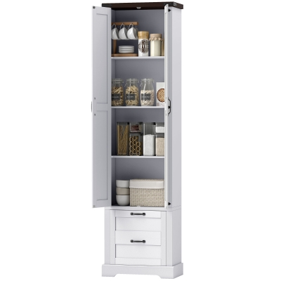HOMCOM 71" Tall Kitchen Pantry Cabinet, Farmhouse Kitchen Storage Cabinet with Soft-Close Drawer and Adjustable Shelves, White