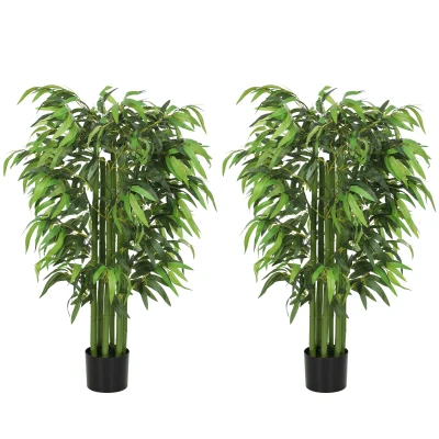 HOMCOM 4.6FT Artificial Bamboo Tree Set of 2, Decorative Faux Plant in Nursery Pot, Faux Tree for Home Indoor Decor