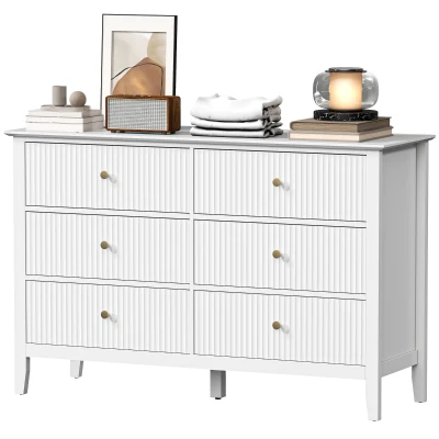 HOMCOM Double Chest of Drawers, Modern 6 Drawer Dresser for Bedroom, Living Room, Hallway, Closet, White