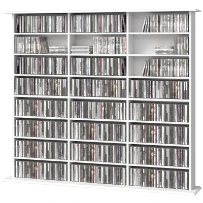 HOMCOM Media Storage Cabinet, 8-Tier DVD Shelf with 18 Adjustable Shelves, Holds 1032 CDs, 594 DVDs or Blu-rays, White