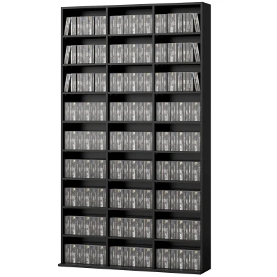 HOMCOM Media Storage Cabinet, 9-Tier DVD Shelf with 21 Adjustable Shelves, Holds 835 CDs, 500 DVDs or 640 Blu-rays, Black