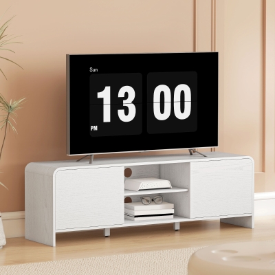 HOMCOM TV Stand for up to 65 Inch TV, Nordic Entertainment Center with 2 Cabinets and 2 Open Shelves for Living Room, White