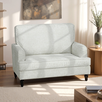 HOMCOM Modern Accent Chair, Leathaire Armchair with Turned Legs and Wide Seat, Comfy Chair for Living Room, Cream White