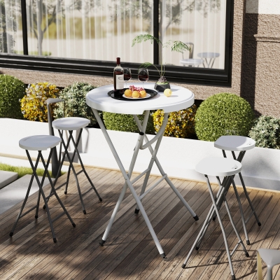 Outsunny 31.5" Bar Height Patio Table, Outdoor Bar Folding Table with HDPE Top, Locking Steel Legs for Party, Camping, White