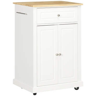 HOMCOM Rolling Kitchen Island Cart, Portable Trolley Table, Cream White