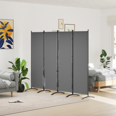 Outsunny Folding Room Divider, Privacy Screen for Home Office Bedroom, 5.6FT Tall, Dark Grey