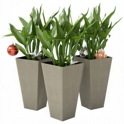 Outsunny Set of 3 Tall Planters, 28" Outdoor Pots, Gray