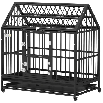 PawHut 49" Heavy Duty Dog Crate with Removable Tray, Doors, Openable Roof, for Large and Extra Large Dogs, Black