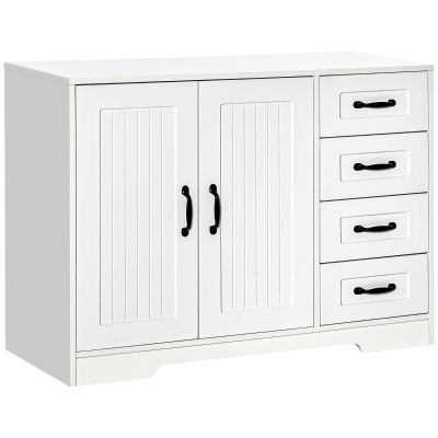 HOMCOM Modern Sideboard Buffet Cabinet with Drawers and Beadboard Door Cupboard Kitchen Storage Cabinet White