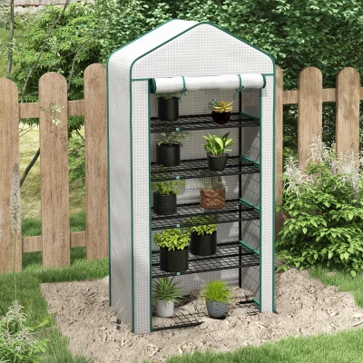 Outsunny 5-Tier Mini Portable Greenhouse with PE Cover, White