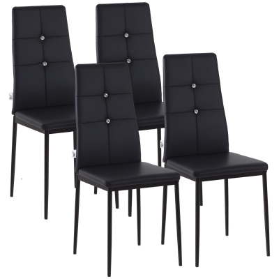 HOMCOM Set of 4 Modern Style Dining Chairs, Button Tufted High Back Side Chairs with Upholstered Seat, Steel Legs for Living Room, Kitchen, Study, Bedroom, Black