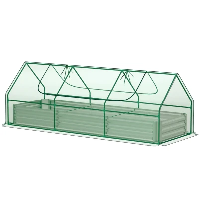 Outsunny 8.6 x 3 x 1ft Raised Garden Bed with Mini Greenhouse, Galvanized Raised Garden Bed with Cover for Herbs and Vegetables, Small Greenhouse for Patio Garden Balcony, Green