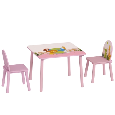 Qaba Kids Table and Chair Set, Toddler Table and 2 Chairs Set for Art, Craft, Reading, Learning, Pink