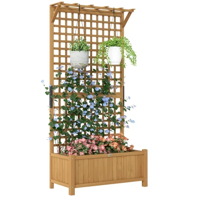 Outsunny Wood Planter with Trellis for Vine Climbing, Raised Garden Bed, Privacy Screen for Backyard, Patio, Deck, Yellow