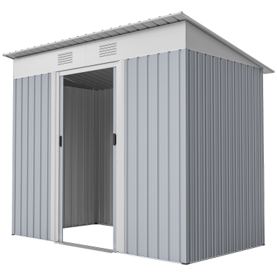 Outsunny 7' x 4' Outdoor Storage Shed, Metal Garden Shed with Lockable Sliding Doors and Vents, Grey