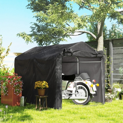Outsunny Outdoor Storage Shed, UV Resistant Bike Tent with Roll-up Zipper Door, Portable Shed for Bike, Motorcycle, Black