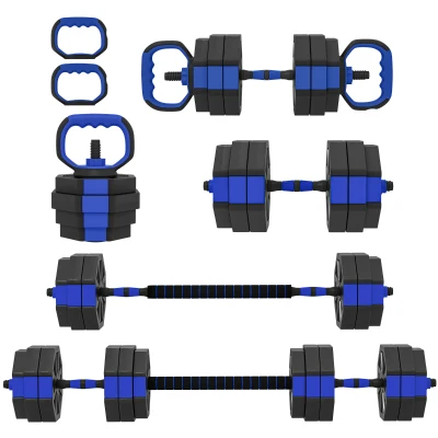 Soozier 6-in-1 Adjustable Dumbbell Set, Used as Kettlebell, Barbell, Dumbbell, Push-Up Stand, 66lbs Free Weights Set, Blue