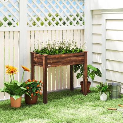 Outsunny 34" x 18" x 30" Wooden Patio Raised Garden Bed Planter, Elevated Planter Box with Legs, Carbonized