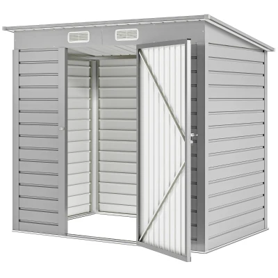 Outsunny 6 x 4FT Galvanized Garden Storage Shed, Metal Outdoor Shed with Double Doors and 2 Vents, Light Grey