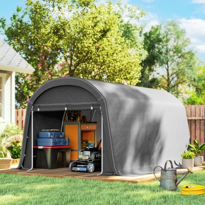 Outsunny 10' x 15' Portable Shed, Outdoor Storage Shed Tent with Roll-Up Zipper Door for Patio Garden Garage, Dark Grey