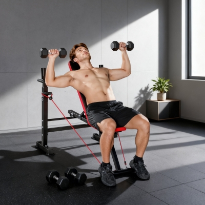 Soozier Adjustable Weight Bench with Squat Rack, Incline Flat Bench Press with Barbell Rack for Home Gym, 660 lbs Capacity