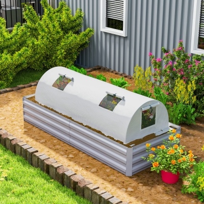 Outsunny Portable Mini Greenhouse, Tunnel Growing Tent with 5 Mesh Windows and Steel Frame,7' x 3' x 2', White