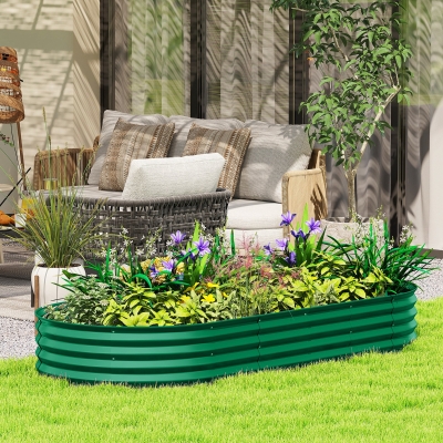 Outsunny 7' x 3' x 1' Large Outdoor Planter Box, Galvanized Raised Garden Bed with Metal Plant Stake, Green