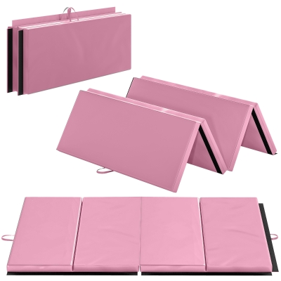 Soozier 4'x6'x2'' Folding Gymnastics Tumbling Mat, Exercise Mat  with Carrying Handles for Yoga, MMA, Martial Arts, Stretching, Core Workouts, Pink