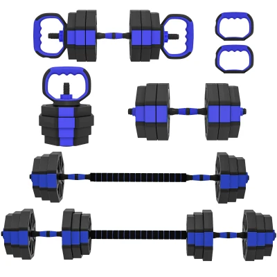 Soozier 6-in-1 Adjustable Dumbbell Set, Used as Kettlebell, Barbell, Dumbbell, Push-Up Stand, 55lbs Free Weights Set, Blue