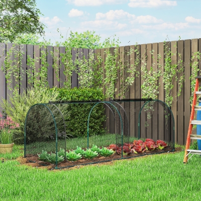 Outsunny 8' x 3' Crop Cage, Garden Plant Protector, with 3 Zippered Doors and 6 Ground Stakes, for Garden, Yard, Lawn, Black